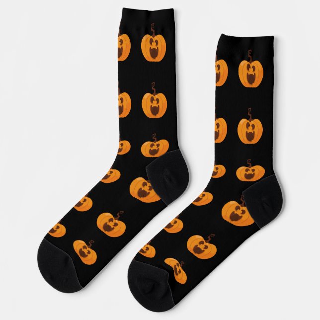 Chaussette Citrouille d'Halloween mignonne Noir et Orange Fun (Gauche)