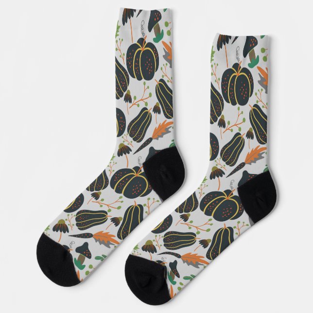 Chaussette Citrouille sans soudure motif carotte noir et blan (Gauche)