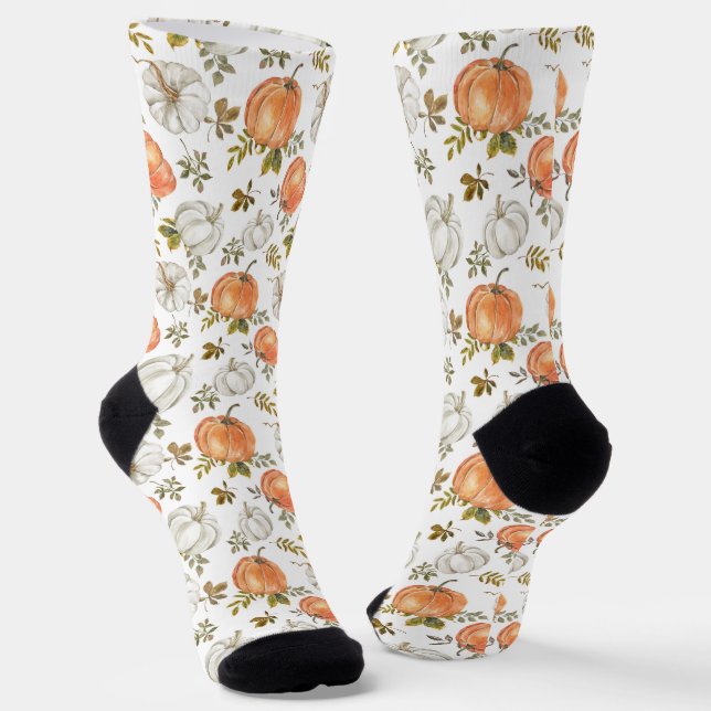 Chaussette Citrouilles d'aquarelle et Motif d'automne de feui (Angulaire)
