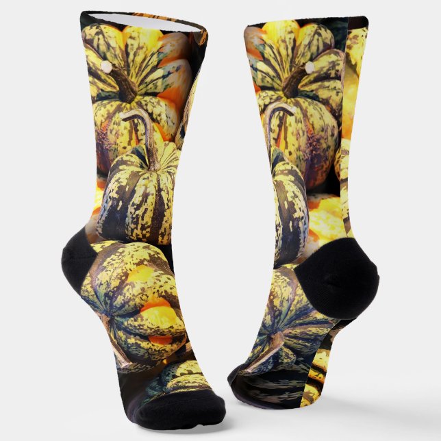 Chaussette Citrouilles rayées en gros plan  (Angulaire)