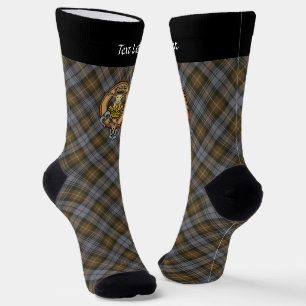 Chaussette Clan Gordon Crest sur Tartan de chasse Patinée