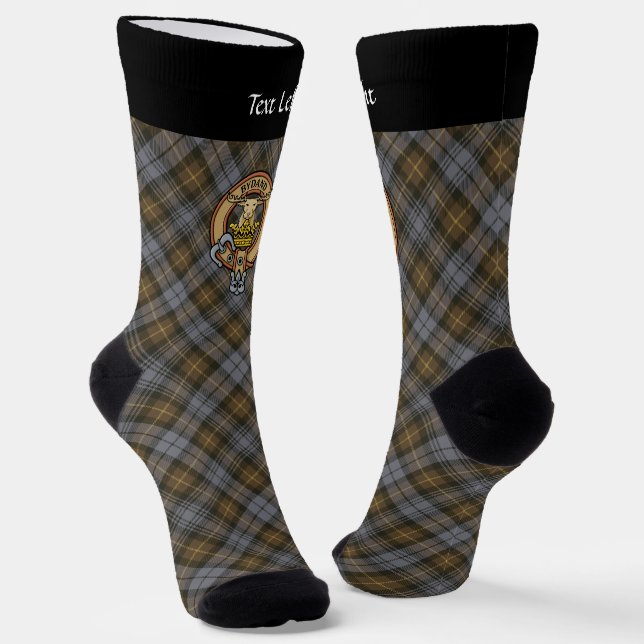 Chaussette Clan Gordon Crest sur Tartan de chasse Patinée (Angulaire)