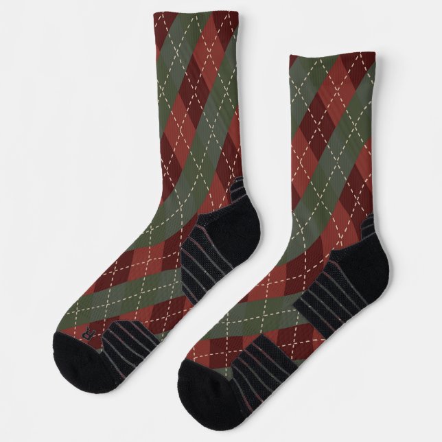 Chaussette Classic Green and Red Argyle Athletic Performance  (Gauche)