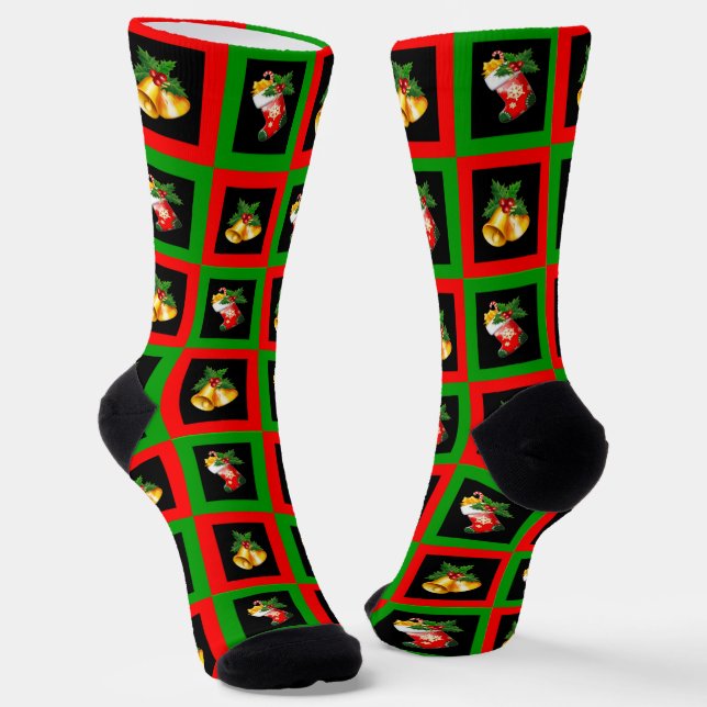 Chaussette Cloches de Noël en Carré sur Chaussettes Black Cre (Angulaire)