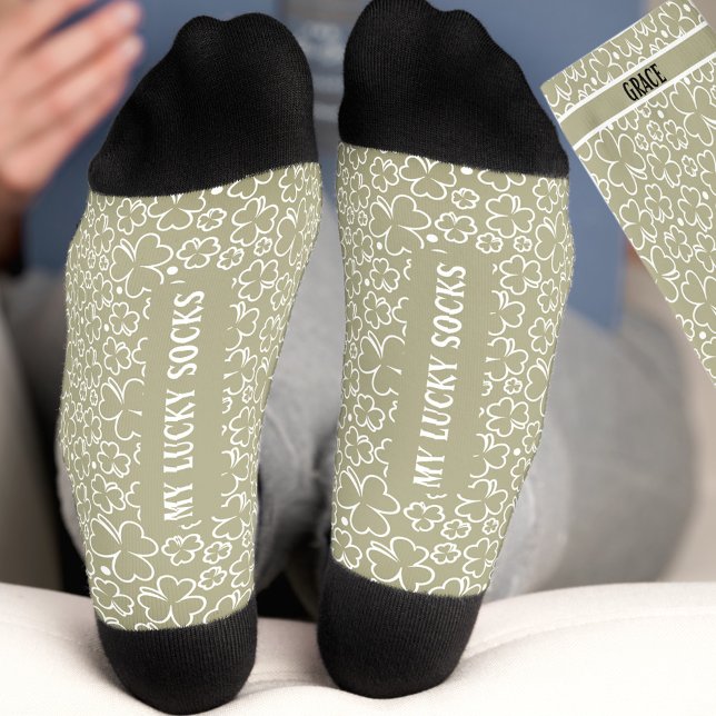 Chaussette Clover Patricks Jour Nom personnalisé Chaussettes  (Clover Patricks Day Personalized Name Lucky Socks)