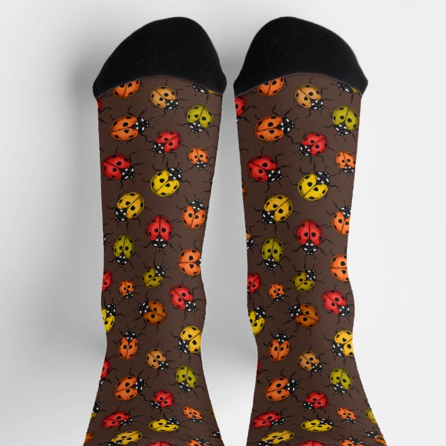 Chaussette Coccinelles colorées sur fond marron (Haut)