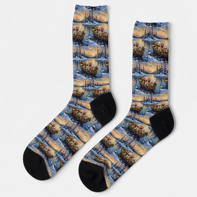 Chaussette Cockapoo Noël Bateau Fêtes (Gauche)
