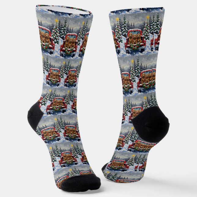 Chaussette Cocker Spaniel Noël Camion Rouge Fêtes (Angulaire)