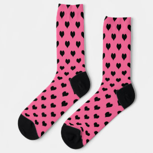 Chaussette Coeur d'amour noir sur Arrière - plan rose