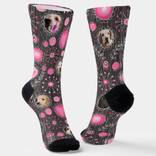 Chaussette Coeur rose mignon et Flower Chien Maman Photo Coll