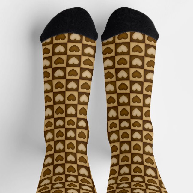 Chaussette Cœurs à carreaux dans le caramel brun (Haut)