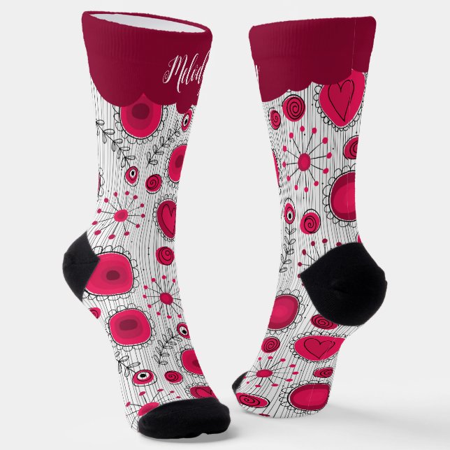 Chaussette Coeurs blancs blancs blancs blancs Whimsical fleur (Angulaire)