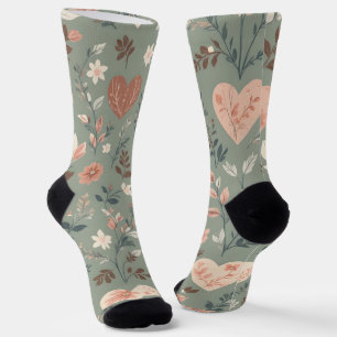 Chaussette Cœurs botaniques Motif floral romantique sans cout