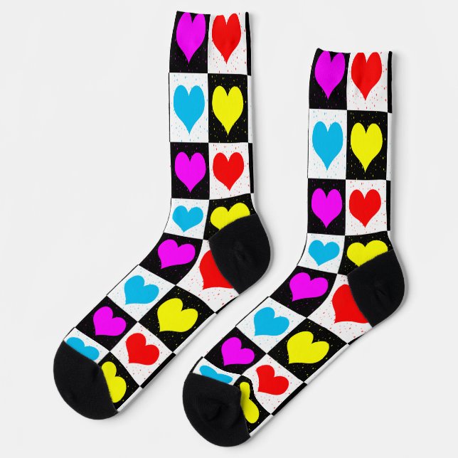 Chaussette Coeurs d'amour colorés Bloc géométrique Imprimer (Gauche)