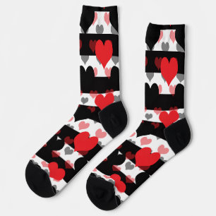 Chaussette Coeurs d'Amour Noir Rouge Avec Blancs Noir