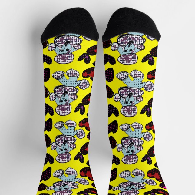 Chaussette Coeurs de caniche tasse panneau boîte en bois (Haut)