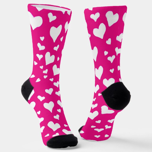 Chaussette Cœurs de craie blanche sur fond rose fuchsia (Angulaire)