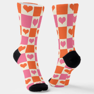 Chaussette Coeurs de tableau de bord en rose, orange et crème