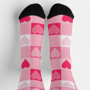 Chaussette Coeurs dorés sur les chèques, Bubblegum rose