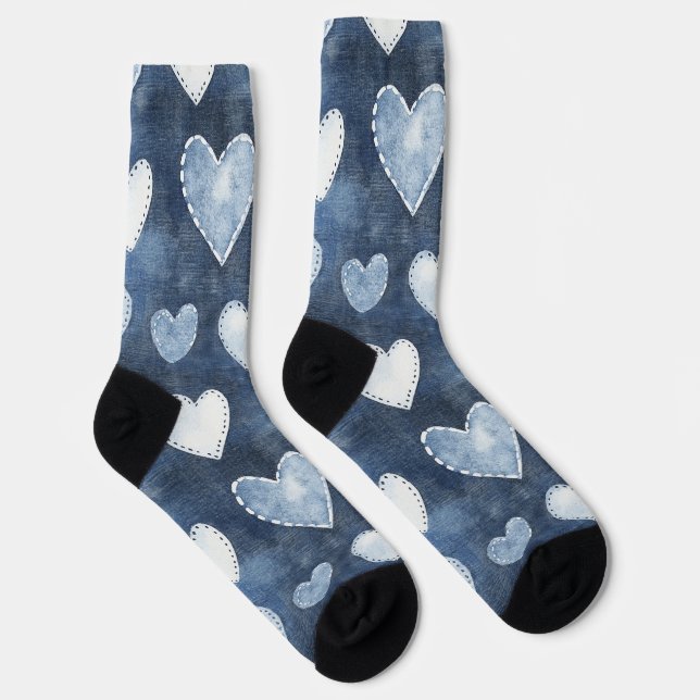 Chaussette Cœurs en denim bleu (Droite)