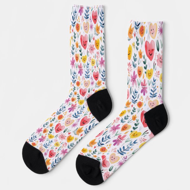 Chaussette Coeurs et fleurs d'aquarelle gaie - P Whimsical (Gauche)