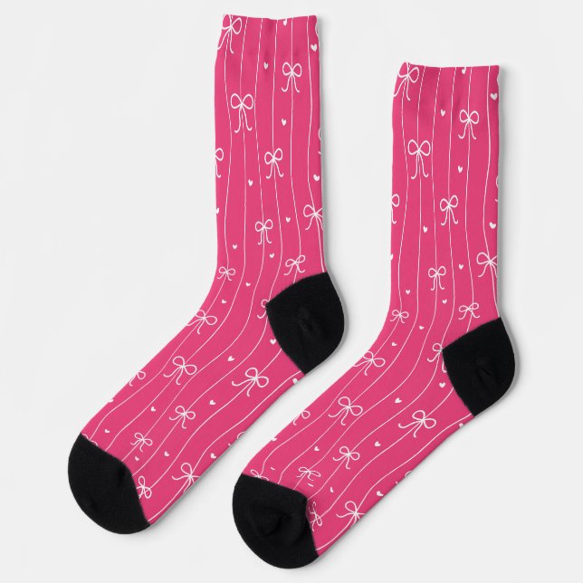 Chaussette Cœurs et Nœuds de la Saint-Valentin Rose (Gauche)