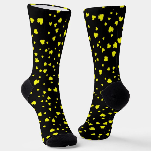 Chaussette Coeurs jaunes sur Noir (Angulaire)