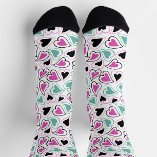 Chaussette Cœurs modernes roses verts noirs motif de la Saint