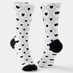 Chaussette Cœurs Noirs Motif Géométrique Grille Minimaliste C