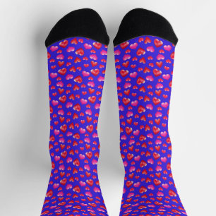 Chaussette Coeurs rose et rouge peint sur bleu clair mou