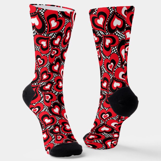 Chaussette Coeurs, rouge, noir, blanc (Angulaire)
