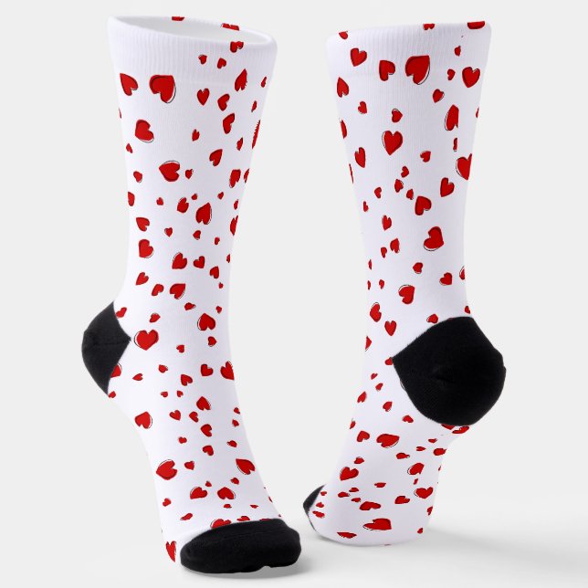 Chaussette Coeurs rouges sur blanc (Angulaire)