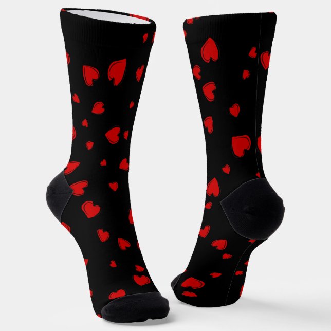 Chaussette Coeurs rouges sur noir (Angulaire)