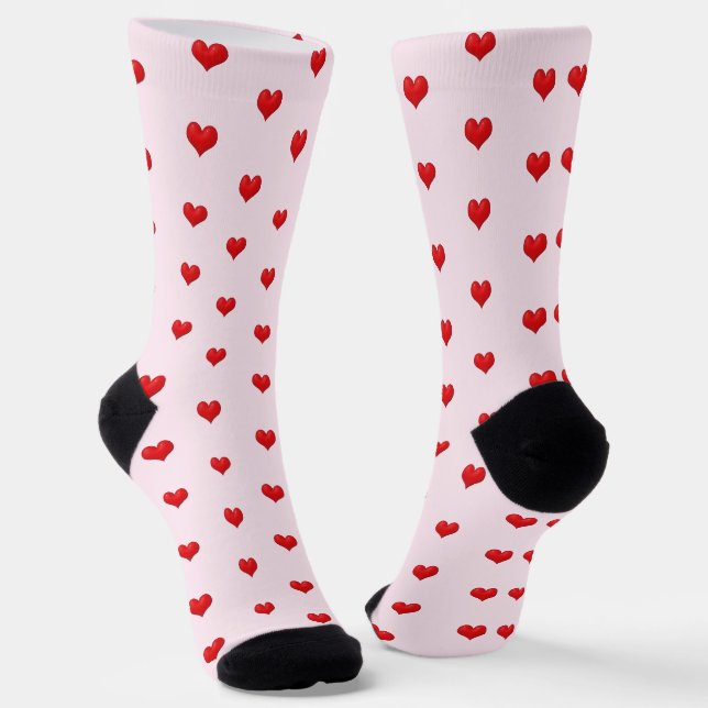 Chaussette Coeurs rouges sur rose (Angulaire)