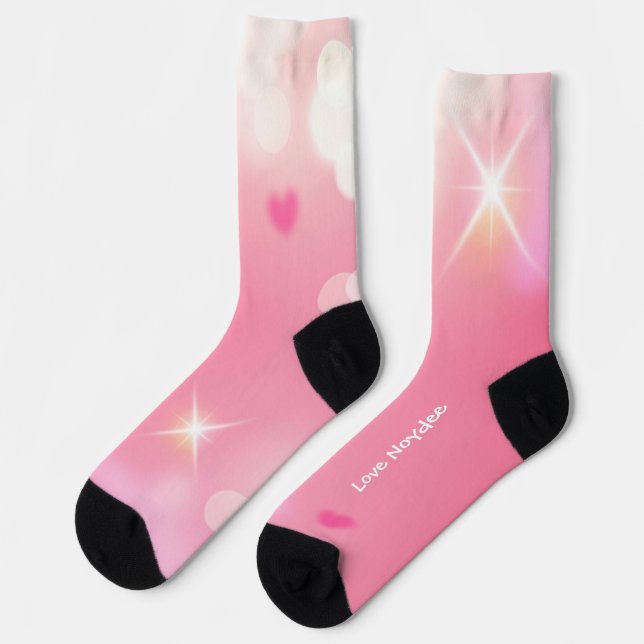 Chaussette Cœurs scintillants roses texte blanc (Gauche)