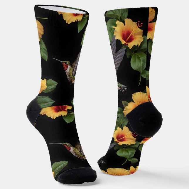 Chaussette Colibri Et Hibiscus Jaunes, (Angulaire)