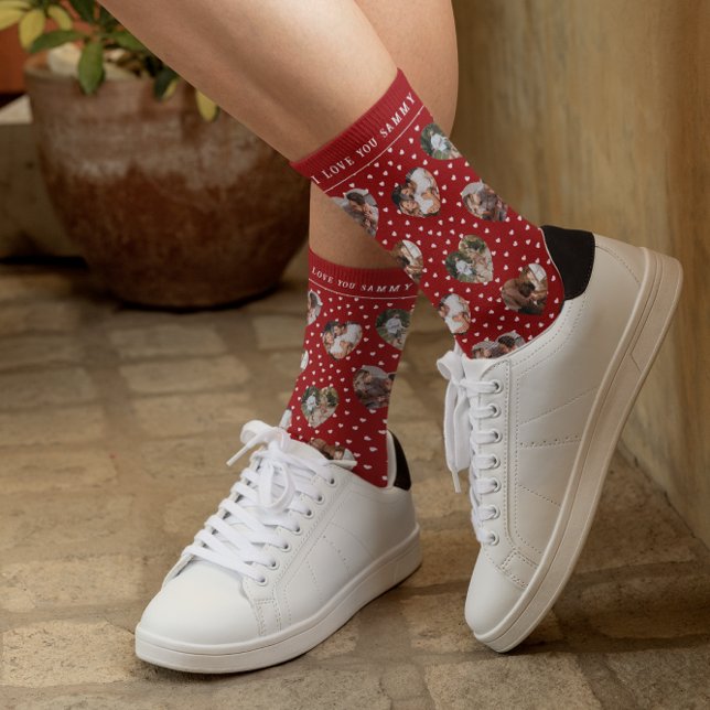 Chaussette Collage de coeurs de photo de la Saint-Valentin |  (Créateur téléchargé)