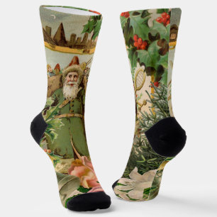 Chaussette Collage de Noël Père Noël vert de l'ancien monde A