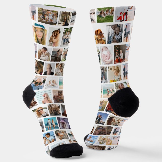 Chaussette Collage de photos de famille et d'amis sur une gri (Angulaire)