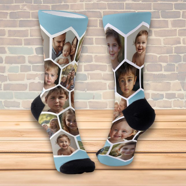 Chaussette Collage photo de famille en forme d'hexagone (Créateur téléchargé)