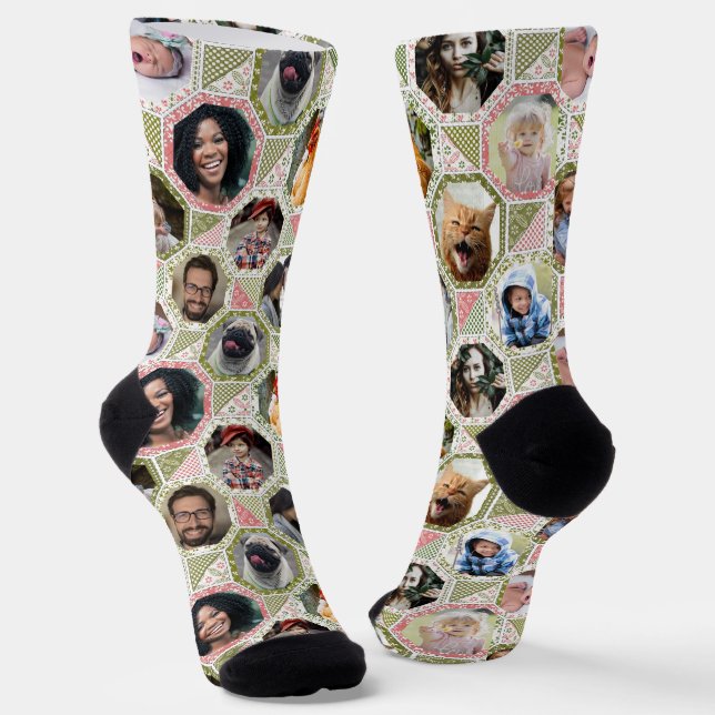Chaussette Collage Photo Famille Couette Rose Vert Look 12 Ph (Angulaire)