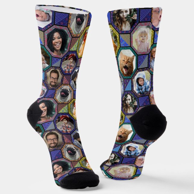 Chaussette Collage photo famille Easy Dark Quilt Look 12 Phot (Angulaire)