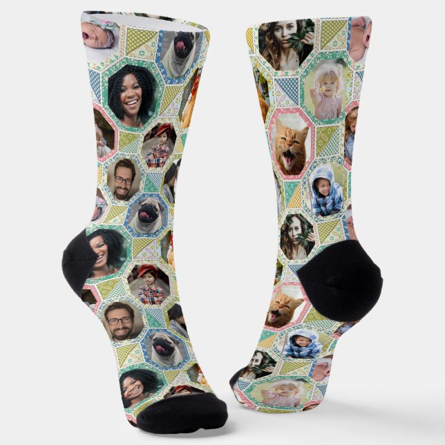 Chaussette Collage Photo Famille Easy Pastel Quilt Look 12 Pi (Angulaire)