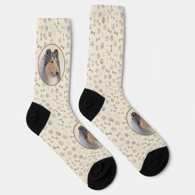 Chaussette Collie (Rough) Peinture - Cute Original Chien Art (Droite)