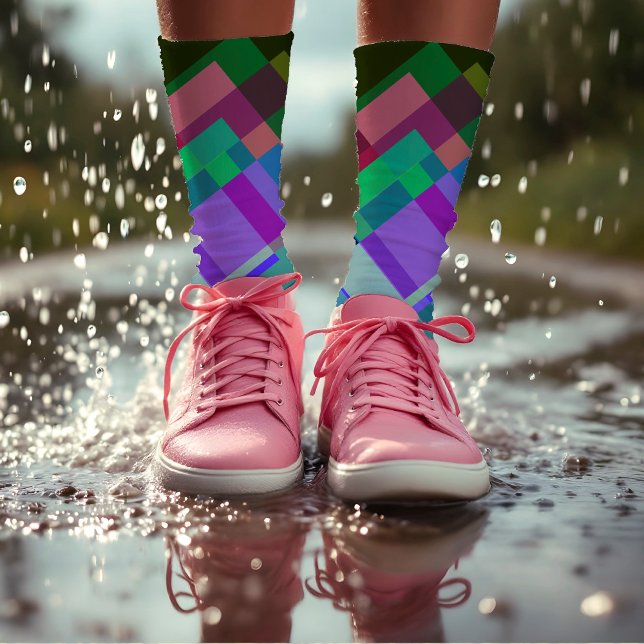 Chaussette Coloré Abstrait vert moderne violet géométrique (Créateur téléchargé)