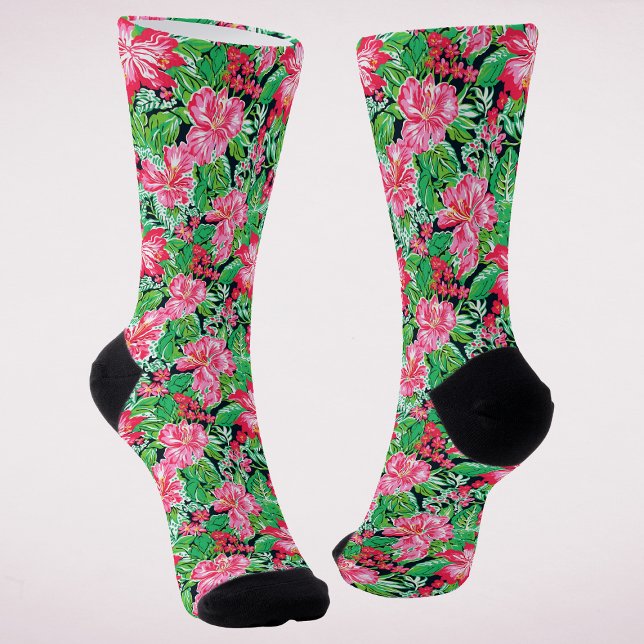 Chaussette Coloré moderne Preppy Tropical Floral Noël (Créateur téléchargé)