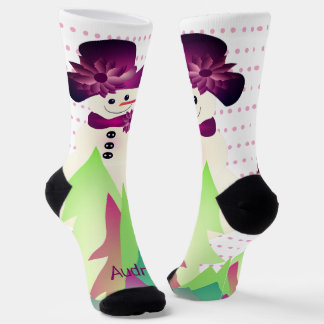 Chaussette Colorée Holiday Snowman Nom Typographie