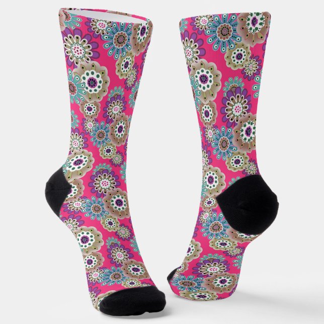 Chaussette Colorful rustic floral pattern retro  (Angulaire)