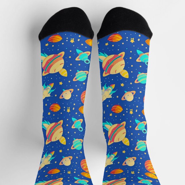 Chaussette Colorful Space thème Motif avec Planètes (Haut)