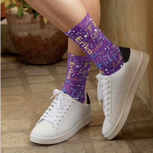 Chaussette Colorful Starry Affection violet plein de coeurs (Créateur téléchargé)